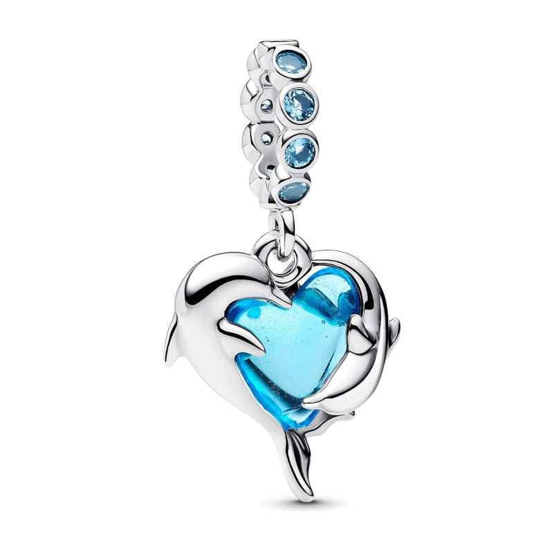 Pandora 793924C01 Silver Dangle Charm Blue Murano Glass Dolphins 5700303193175