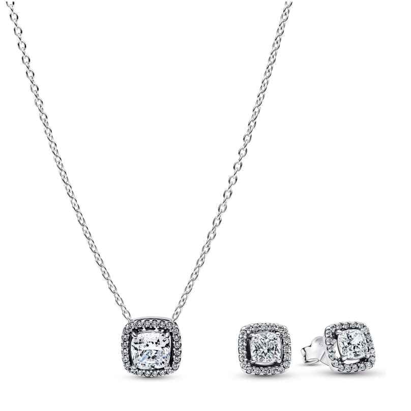Pandora 21127 Women's Jewellery Set Sparkling Square Halo 4262551211274