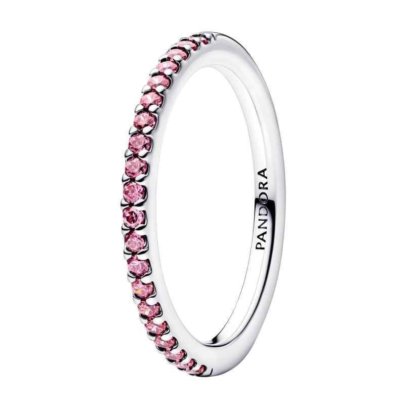 Pandora 192999C02 Damenring Silber Funkelndes Pinkfarbenes Band