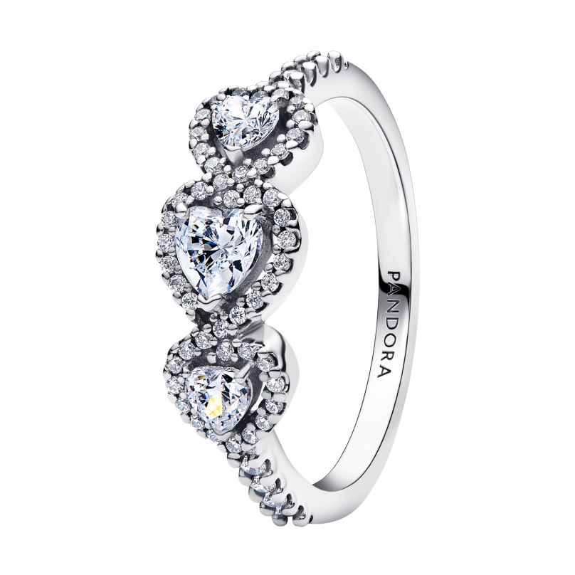 Pandora 194413C01 Damenring Silber Halo Herz Trilogie
