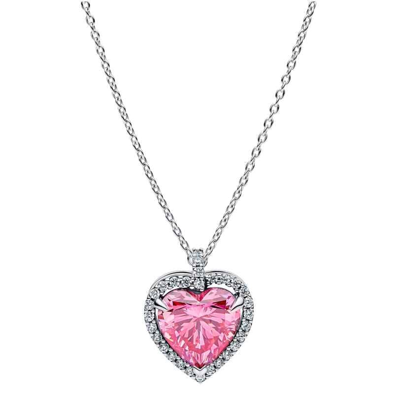 Pandora 394414C01-45 Damen-Kette Pinkfarbenes Halo Herz Silber 5700303249551