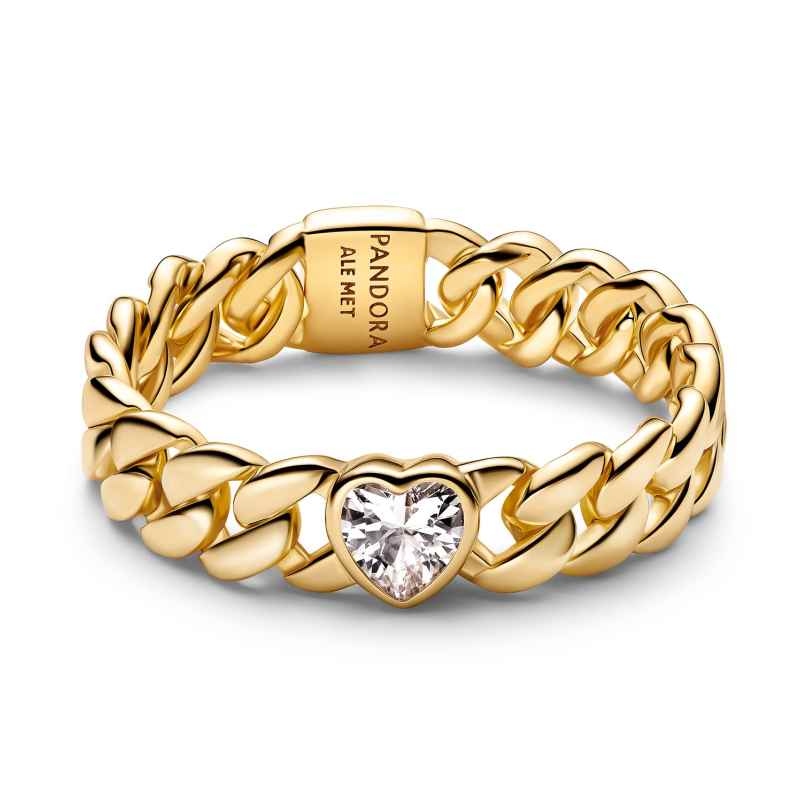 Pandora 164386C01 Damenring Panzerkette mit Herz Goldfarben