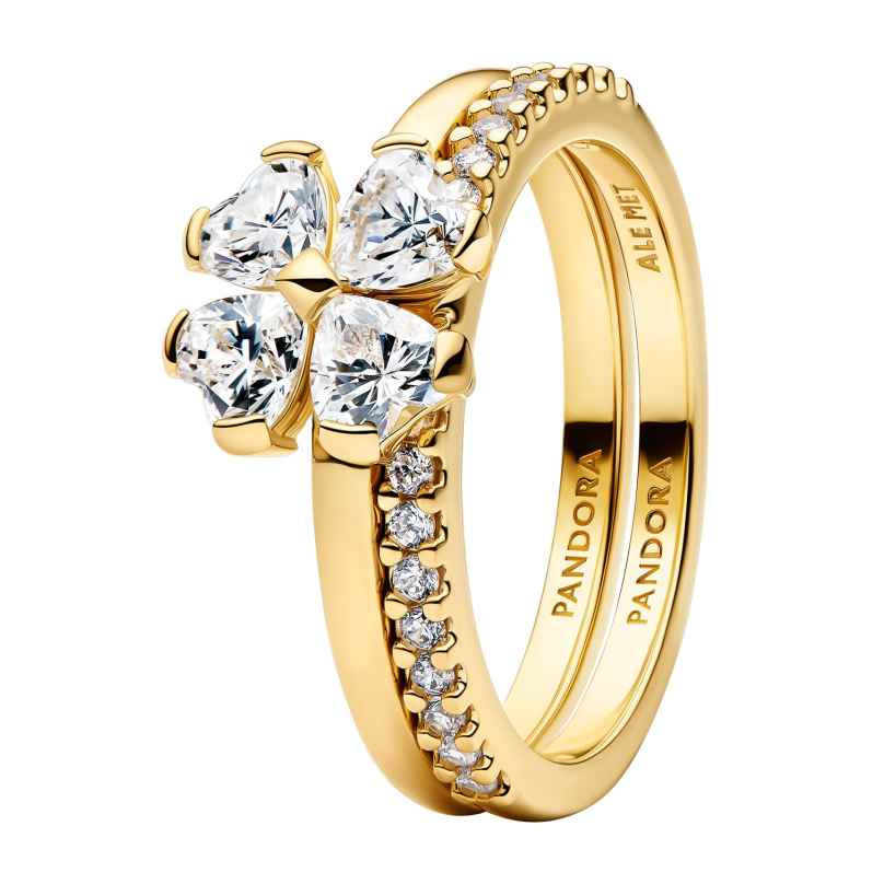 Pandora 164507C01 Damenring Funkelnder Glücksklee Goldfarben