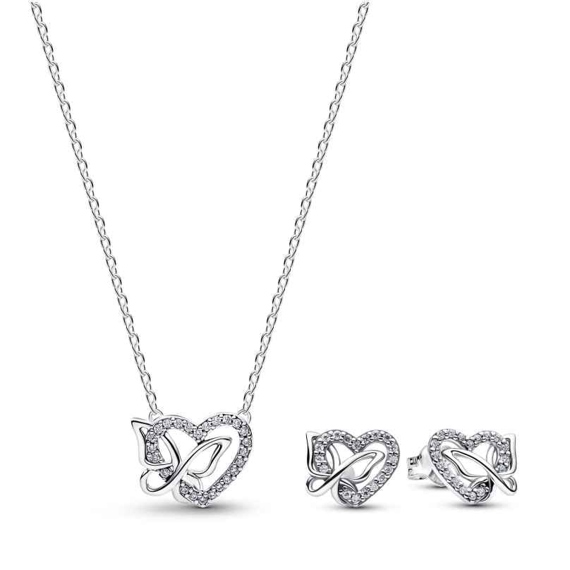 Pandora 21781 Schmuckset Kette & Ohrringe Verschlungenes Herz & Schmetterling 4262551217818