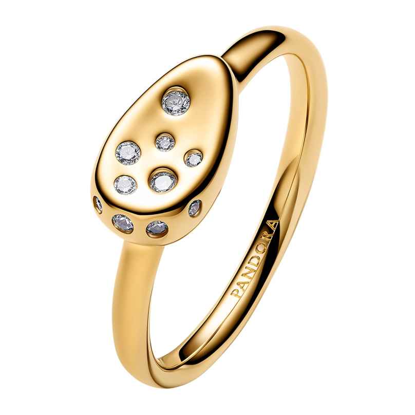 Pandora 164672C01 Damenring Medium Ovaler Siegelring mit Zirkonia Goldfarben