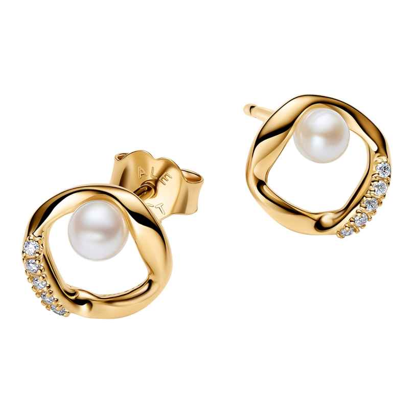 Pandora 264662C01 Damenohrringe Pavé-Kreis mit Perle Goldfarben 5700303291918