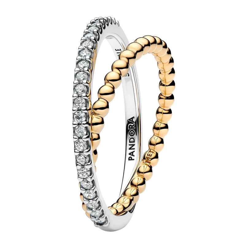 Pandora 164827C01 Ladies´ Two-Tone Ring Crossover Beads & Pavé