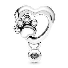 Pandora 798873C01 Silver Bead Charm Heart with Dog's Paw Print
