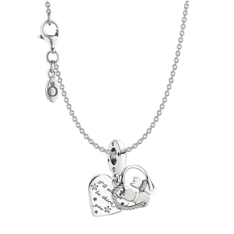 Pandora 51587 Damen-Halskette 925 Silber mit Charm Katzen und Herzen 4260727515874