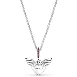 Pandora 398505C02-45 Ladies' Necklace Pave Heart & Angel Wings Pink