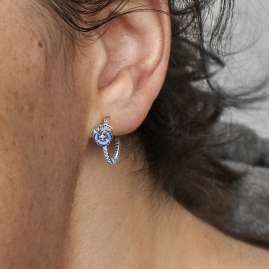 Pandora 290775C01 Women's Hoop Earrings Silver Blue Pansy Flower