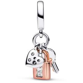 Pandora 782506C01 Charm-Anhänger Zweifarbiger Schlüssel, Schloss und Herz