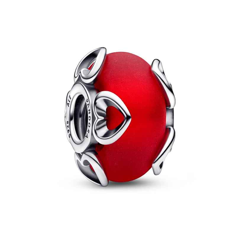 Pandora 792497C01 Silver Charm Frosted Red Murano Glass & Hearts 5700303022987