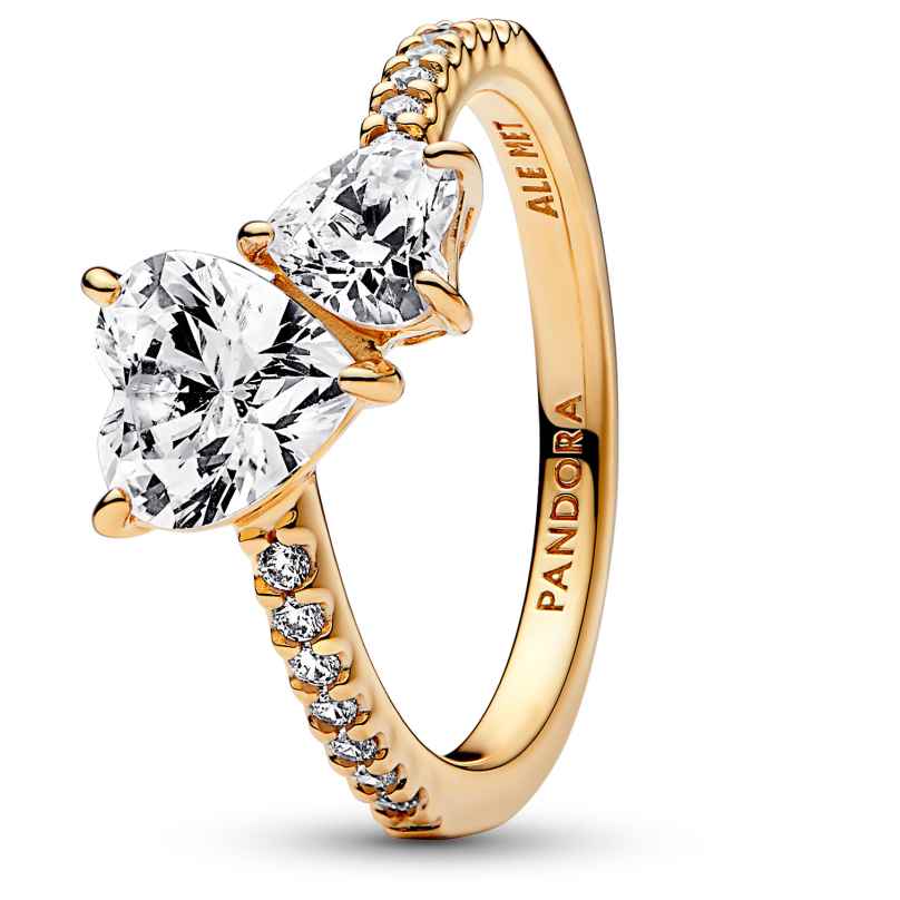 Pandora 161198C01 Women's Ring Double Heart Sparkling Gold Tone