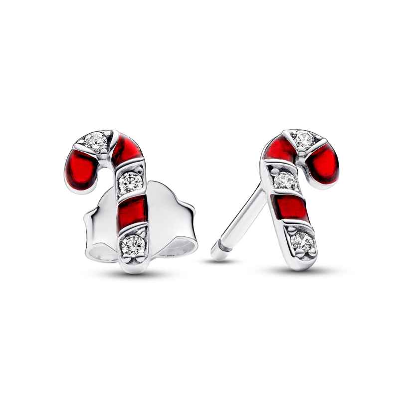 Pandora 292996C01 Ladies' Stud Earrings Silver Sparkling Red Candy Cane 5700303080505