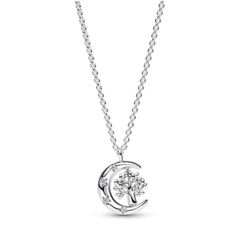 Pandora 392992C01-50 Ladies' Necklace Moon & Spinning Tree of Life Silver 5700303079110