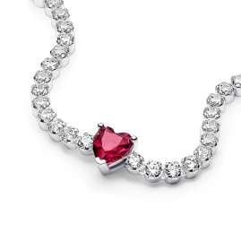 Pandora 590041C02 Women's Tennis Bracelet Red Sparkling Heart Silver