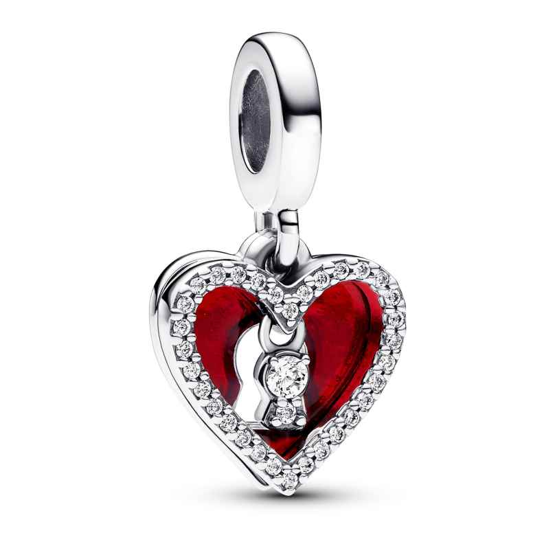 Pandora 793119C01 Dangle Charm Red Heart with Double Key Hole 5700303092744