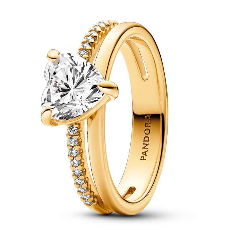 Pandora 163100C01 Damen-Ring Doppelschiene mit Herz Goldfarben