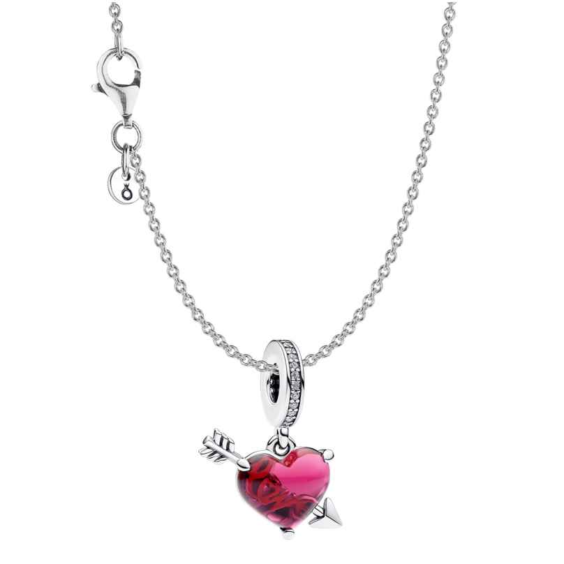Pandora 68101 Damen-Halskette Silber Rotes Herz mit Pfeil Set 4262459681018