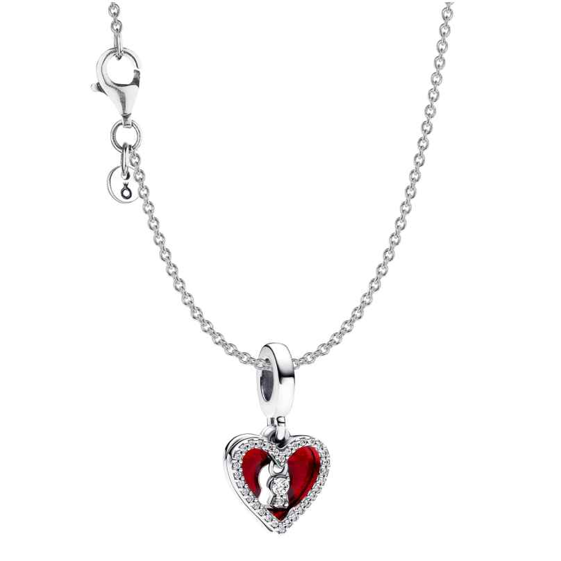 Pandora 68102 Damen-Kette Silber Rotes Herz mit Doppeltem Schlüsselloch Set 4262459681025