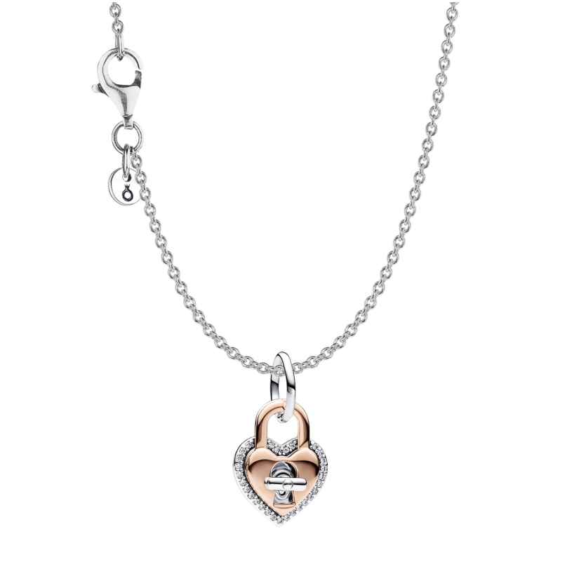 Pandora 68104 Damen-Halskette Silber Zweifarbiges Drehbares Herzschloss 4262459681049