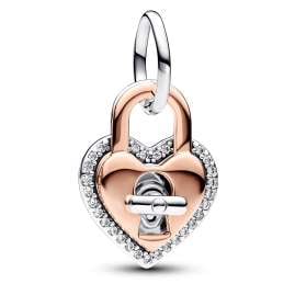 Pandora 68104 Damen-Halskette Silber Zweifarbiges Drehbares Herzschloss