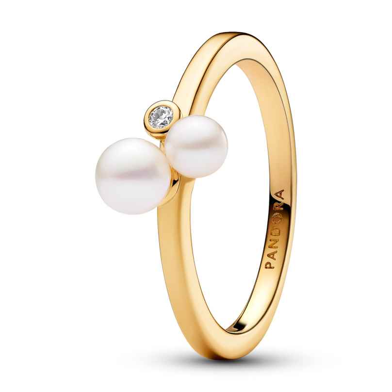 Pandora 163156C01 Women's Ring Duo Freshwater Cultured Pearls Gold Tone