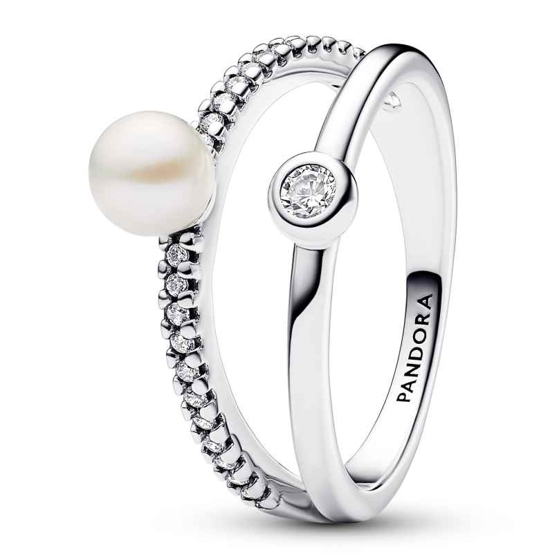 Pandora 193147C01 Women's Ring Silver Freshwater Cultured Pearl & Pavé