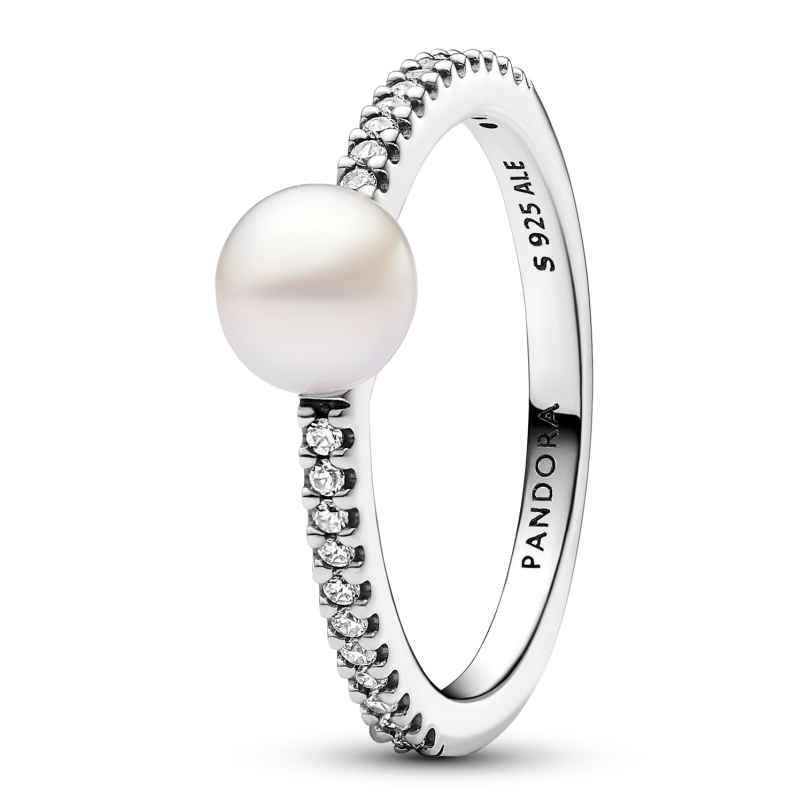 Pandora 193158C01 Women's Ring Silver Freshwater Cultured Pearl and Pavé