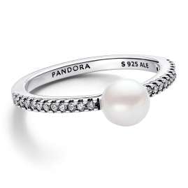 Pandora 193158C01 Damen-Ring Silber Süßwasser-Zuchtperle und Pavé