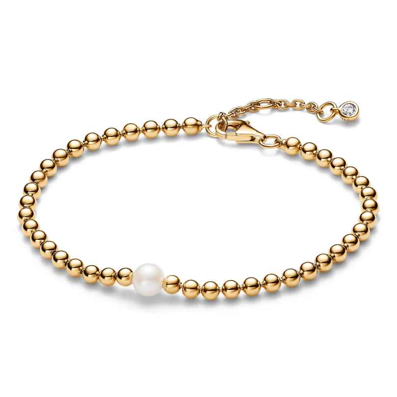 Pandora 563173C01 Women's Bracelet Freshwater Cultured Pearl & Beads Gold Tone