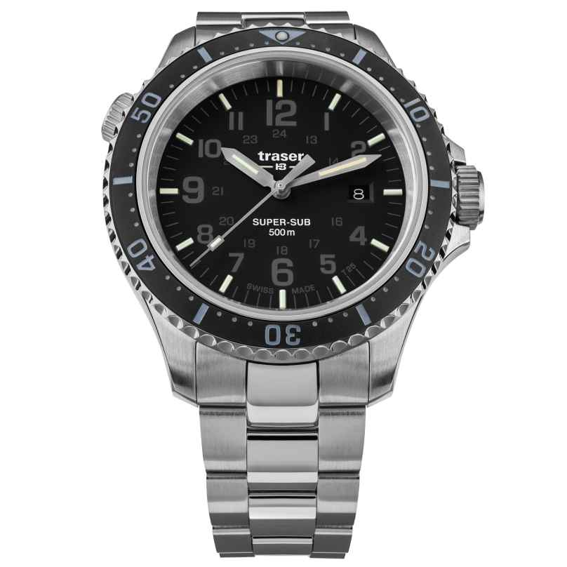 traser H3 109378 Men's Diver's Watch P67 SuperSub Black with Steel Bracelet 7630027704525