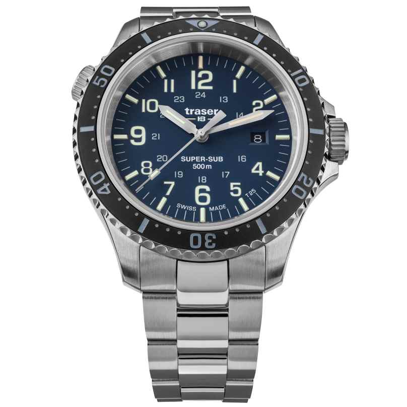 traser H3 109375 Men's Diver's Watch P67 SuperSub Blue with Steel Bracelet 7630027704495