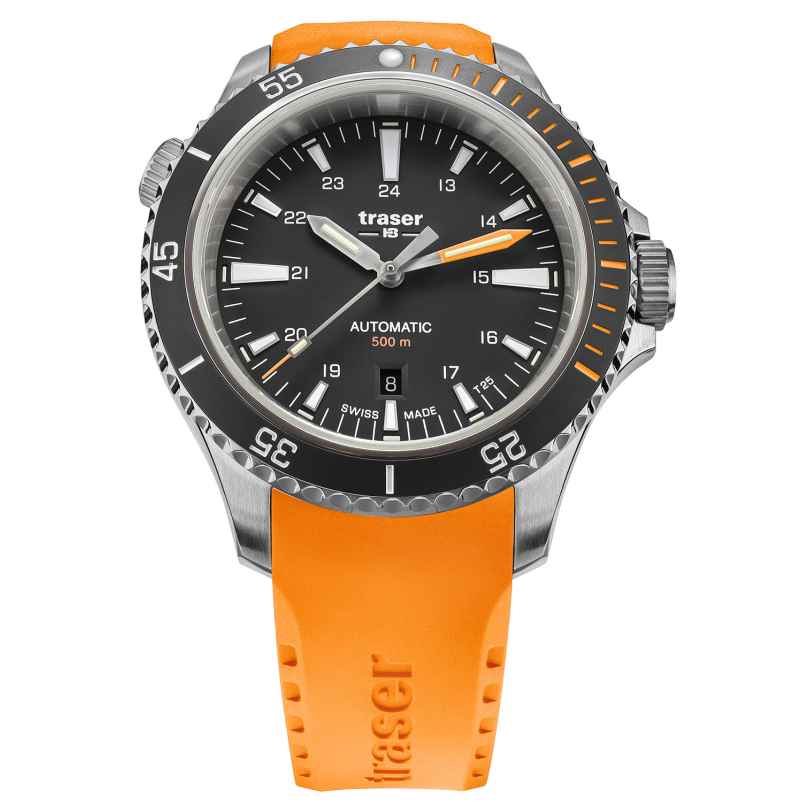 traser H3 110323 Men's Watch P67 Diver Automatic Orange/Black with Rubber Strap 7630027704976