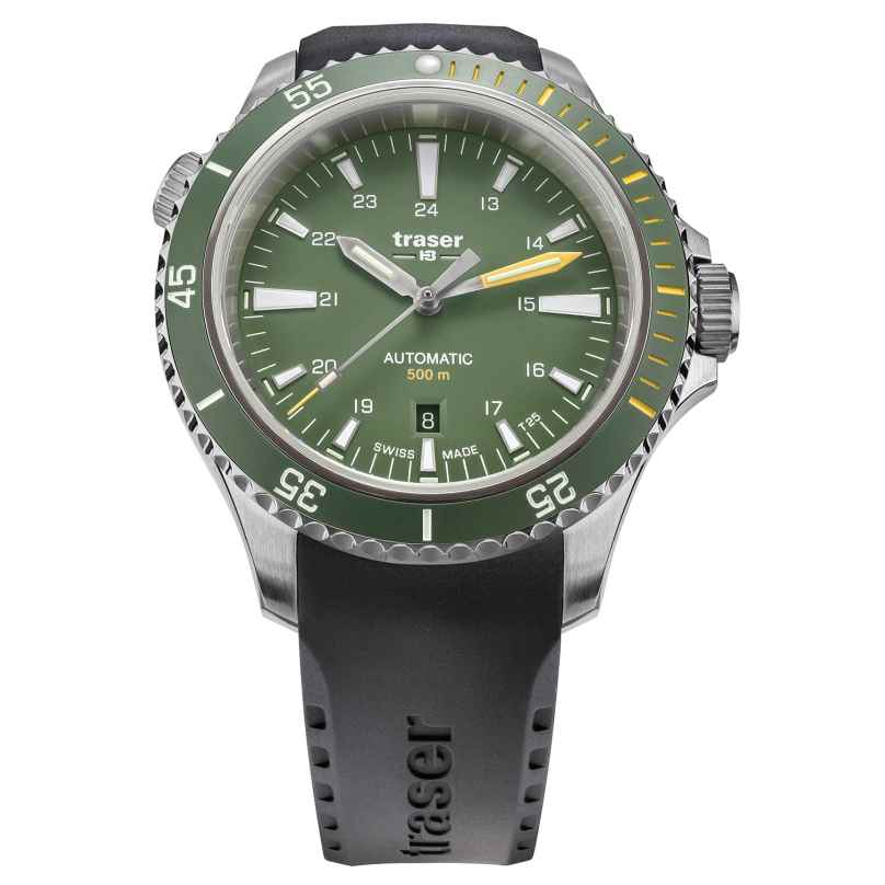 traser H3 110326 Men's Watch P67 Diver Automatic Green with Rubber Strap 7630027705003