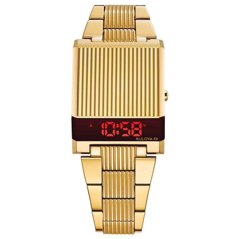 Bulova 97C110 Digital Watch for Men Computron Gold Tone/Red 7613077569597