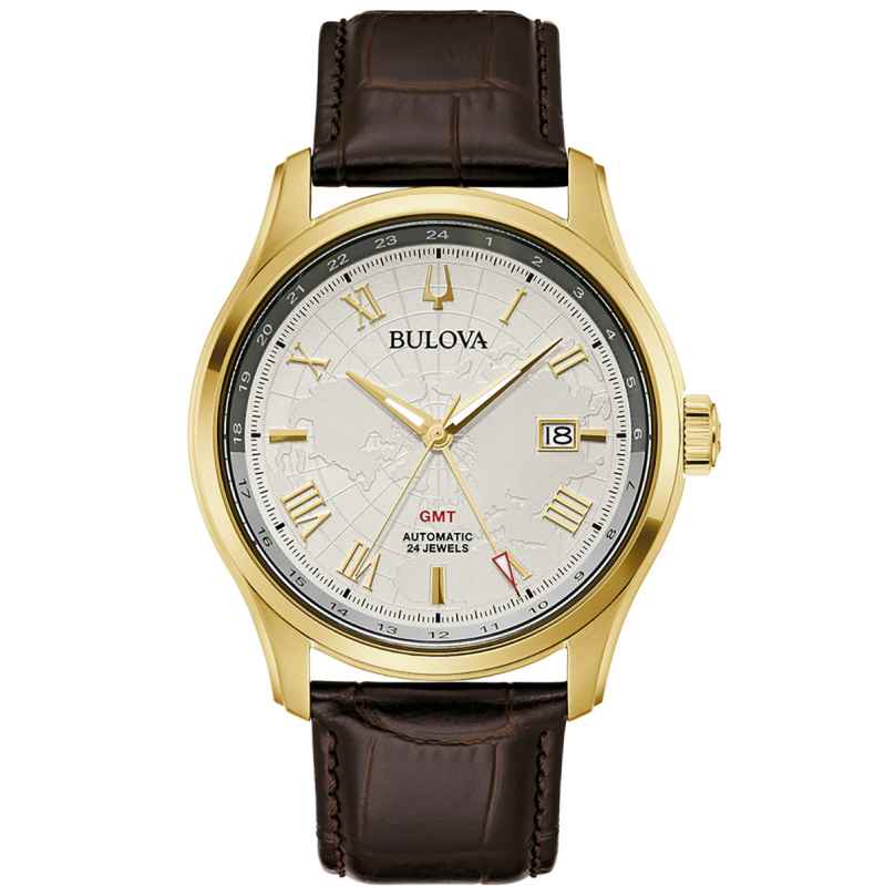 Bulova 97B210 Men's Automatic Watch Wilton GMT Brown/Gold Tone 7613077590614