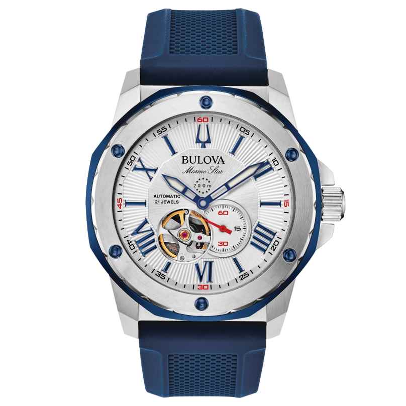 Bulova 98A225 Men's Diver's Watch Automatic Marine Star Blue/Silver Tone 7613077566732