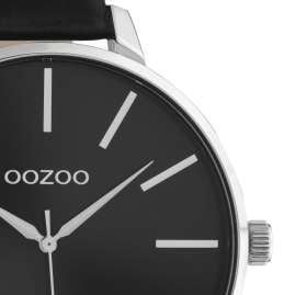 Oozoo C10714 Damenuhr mit Lederband Schwarz / Silberfarben 48 mm