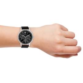 Oozoo C10813 Armbanduhr mit Lederband Ø 42 mm Schwarz/Silber