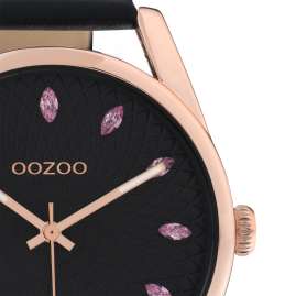 Oozoo C10819 Damenuhr mit Lederband Schwarz/Rosé 42 mm