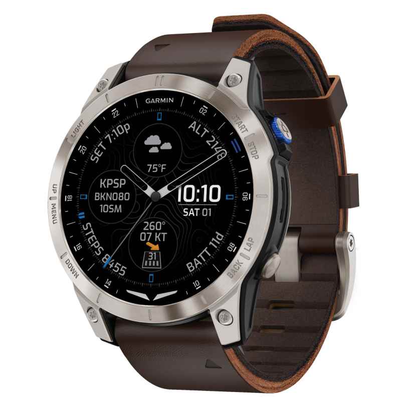 Garmin 010-02582-55 D2 Mach 1 Pilot's Smartwatch Black/Titanium Leather Strap 0753759283605