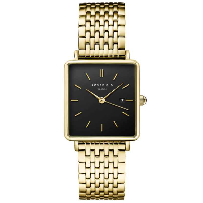 Rosefield QBSG-Q017 Women's Watch Rectangular Gold Tone/Black 8720039330641