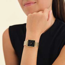 Rosefield QBSG-Q017 Women's Watch Rectangular Gold Tone/Black
