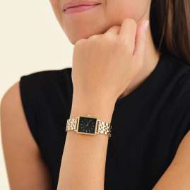 Rosefield QMBG-Q025 Damen-Armbanduhr Quarz Boxy XS Goldfarben/Schwarz