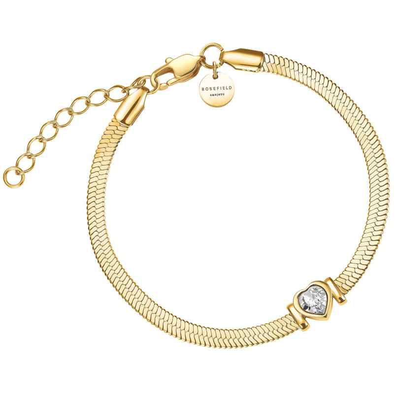 Rosefield JBSWG-J1010 Damen-Armband Snake Heart Goldfarben Weißer Kristall 8720791527389