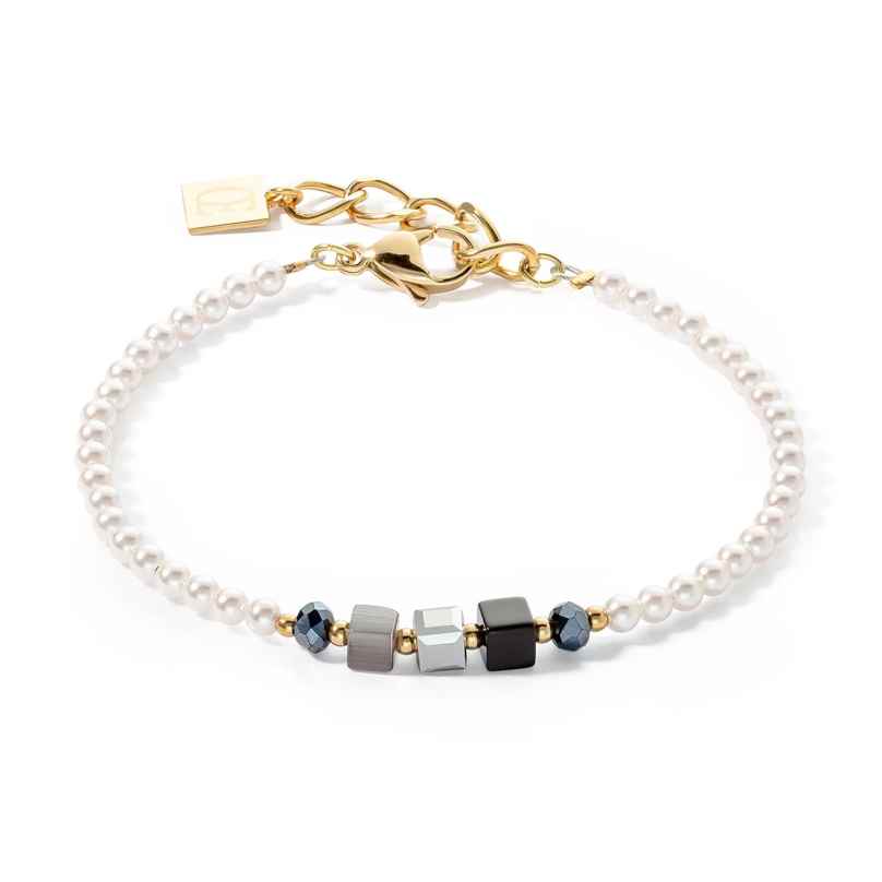 Coeur de Lion 4566/30-1300 Damen-Armband Princess Pearls & Cubes gold-schwarz 4251588332861
