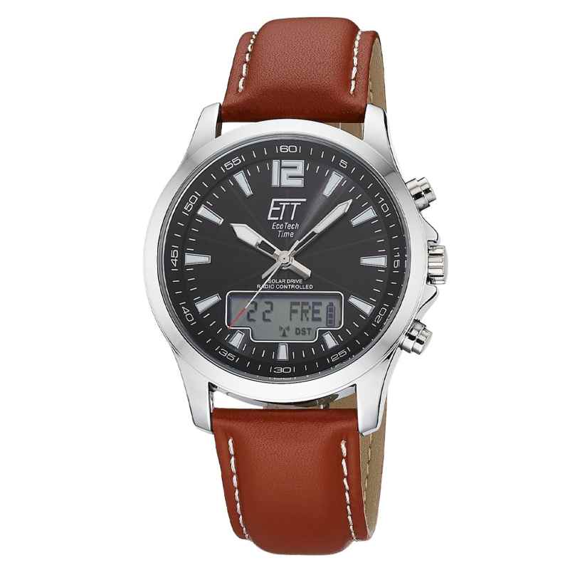 ETT Eco Tech Time EGA-11713-21L Herrenuhr Funk-Solar Professional Worldtimer Braun 4260736036346