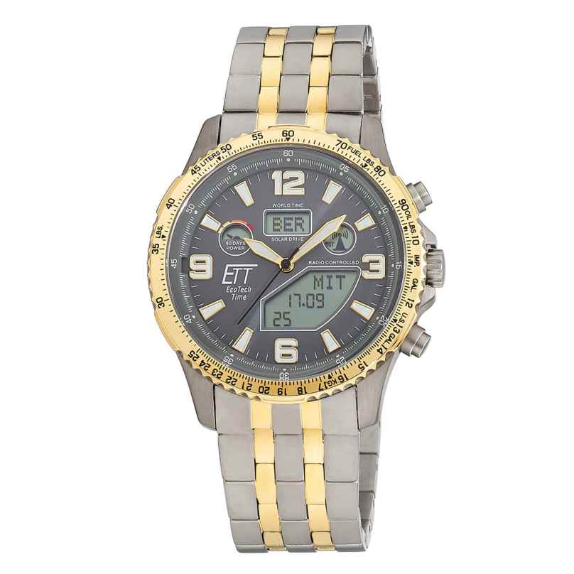 ETT Eco Tech Time EGT-11722-52M Herrenuhr Funk-Solar Professional Worldtimer Zweifarbig 4260736036438